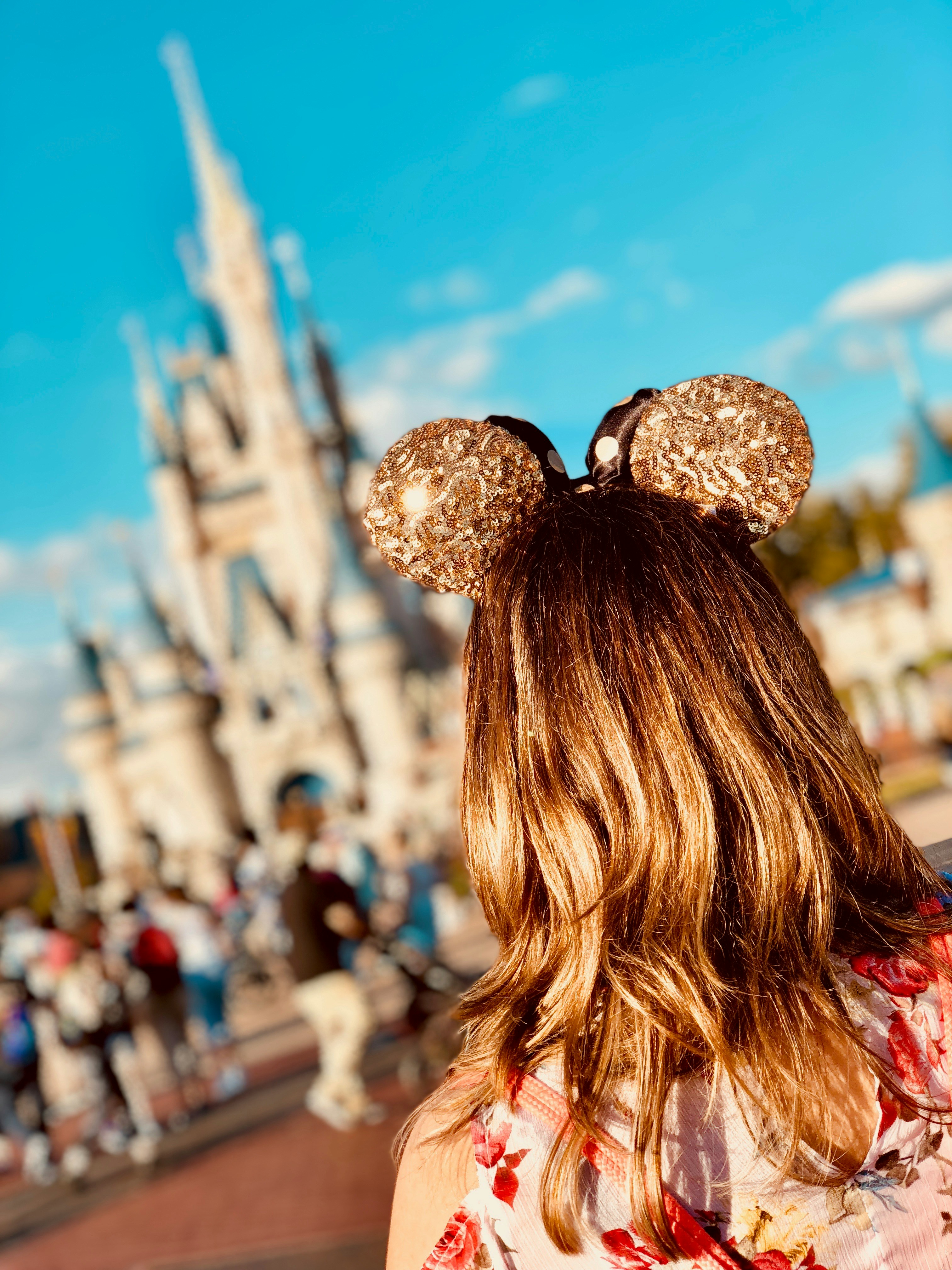 Disney fan with Minnie ears at the castle